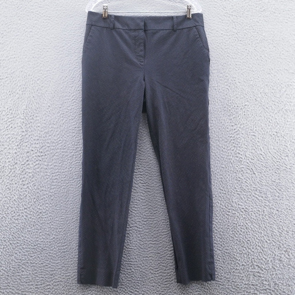 Talbots Hampshire Ankle Pants Womens 10 Navy Blue Polka Dot Stretch Straight Leg